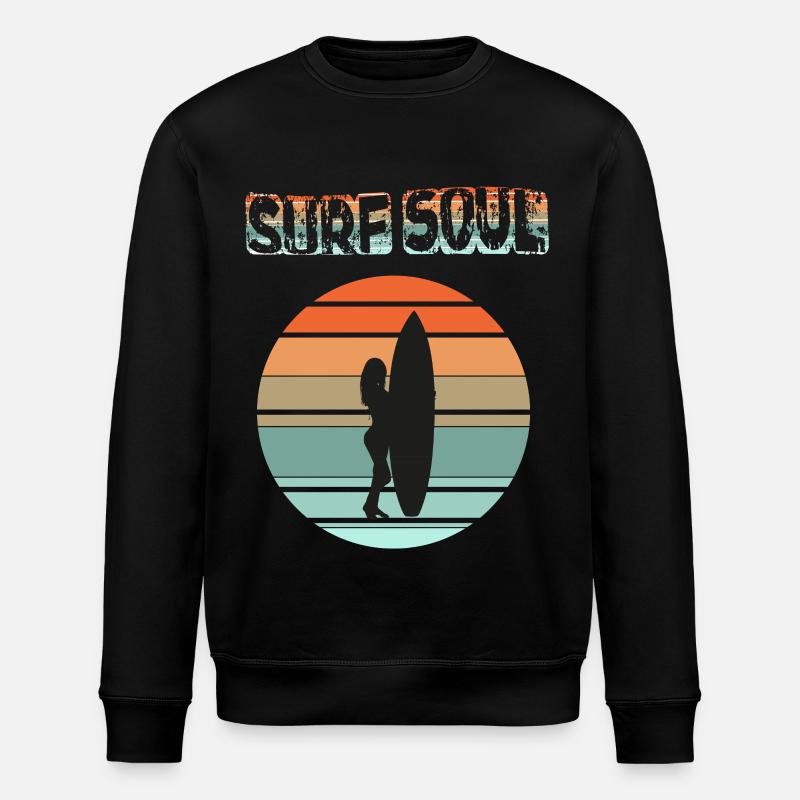 Surfer silhouette with sunset - Stanley/Stella ROLLER Unisex Organic Sweatshirt - black