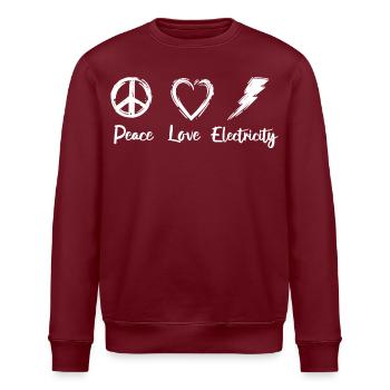 Frieden Liebe Elektrizität - Stanley/Stella Unisex Bio-Sweatshirt ROLLER - Burgunderrot - Vorne - Nik (191cm)