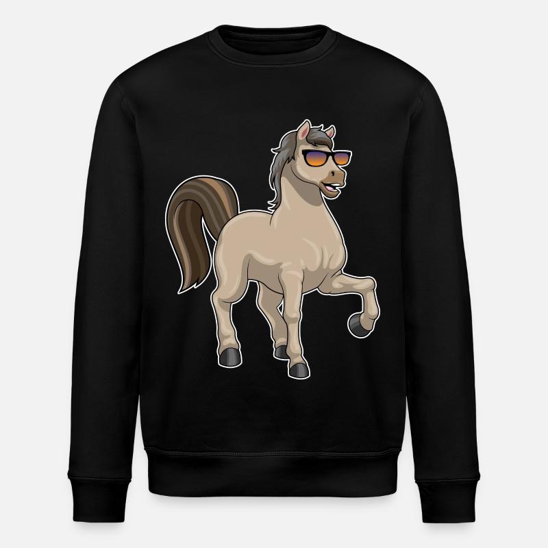Pferd mit Sonnenbrille - Stanley/Stella Unisex Bio-Sweatshirt ROLLER - Schwarz