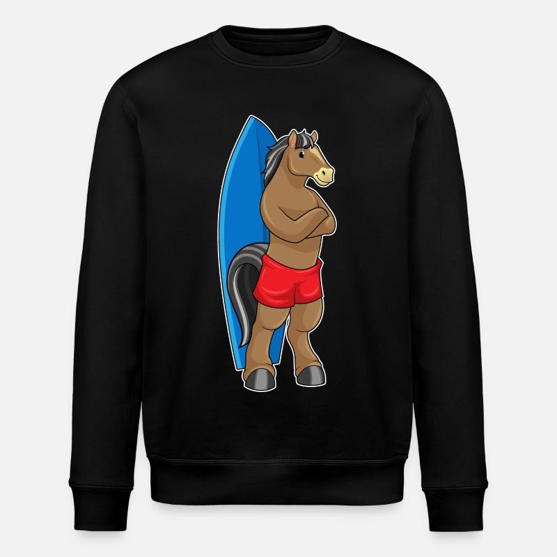 Pferd als Surfer mit Surfbrett - Stanley/Stella Unisex Bio-Sweatshirt ROLLER - Schwarz