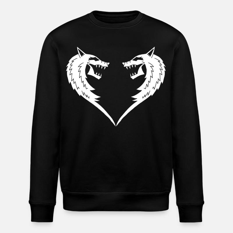 White Wolf Heart - Stanley/Stella ROLLER Unisex Organic Sweatshirt - black