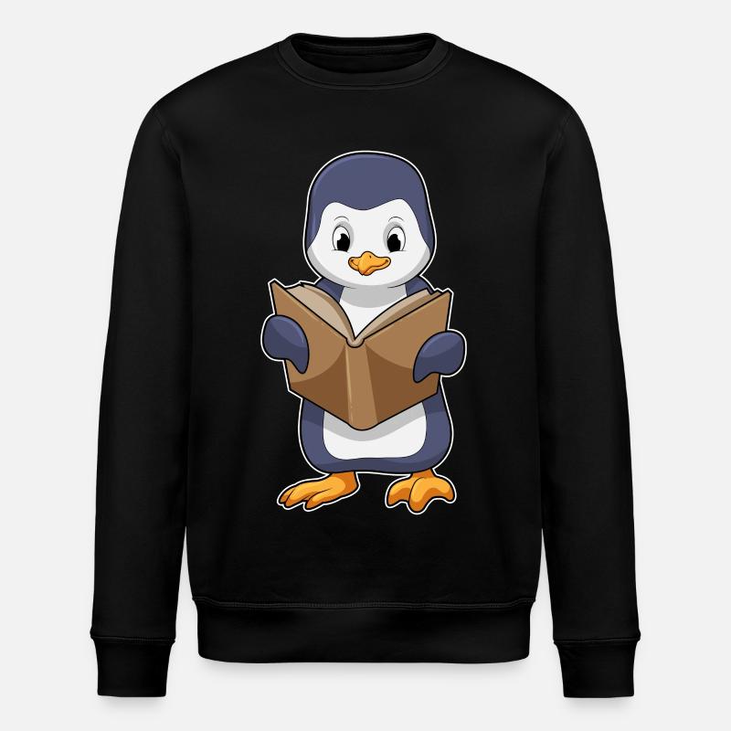 Penguin Nerd Book - Stanley/Stella ROLLER Unisex Organic Sweatshirt - black