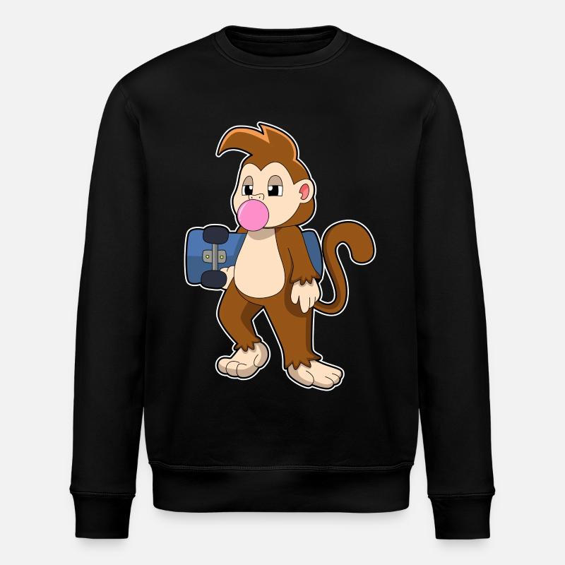 Affe Skater Skateboard - Stanley/Stella Unisex Bio-Sweatshirt ROLLER - Schwarz