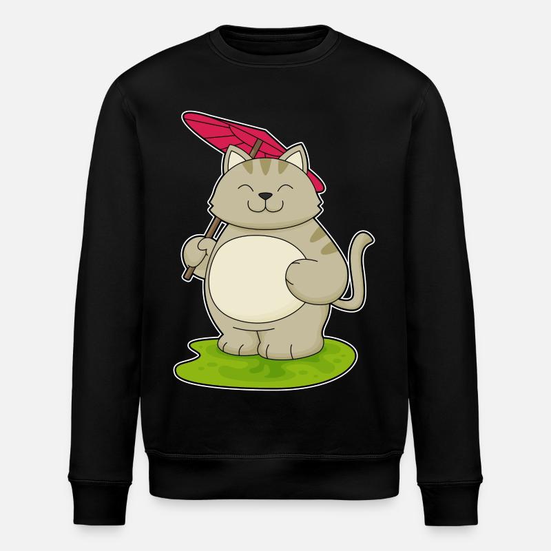 Katze Regenschirm - Stanley/Stella Unisex Bio-Sweatshirt ROLLER - Schwarz