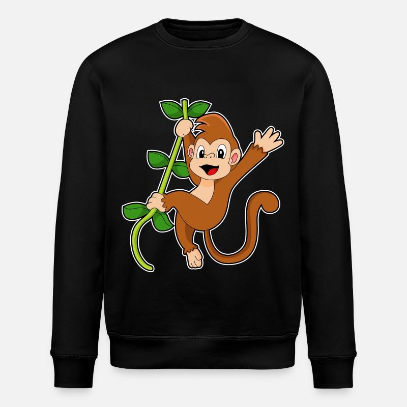 Affe Liane Dschungel - Stanley/Stella Unisex Bio-Sweatshirt ROLLER - Schwarz