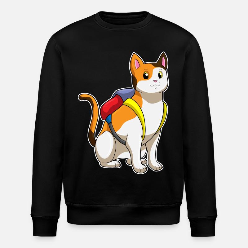 Katze mit Schulranzen Schule - Stanley/Stella Unisex Bio-Sweatshirt ROLLER - Schwarz