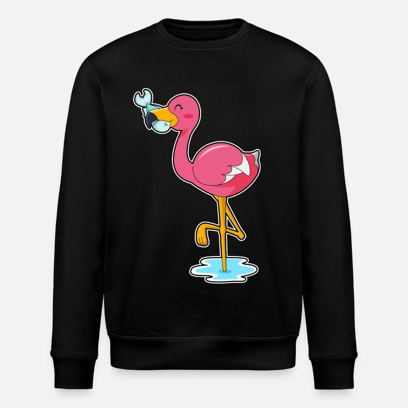 Flamingo mit Fisch - Stanley/Stella Unisex Bio-Sweatshirt ROLLER - Schwarz