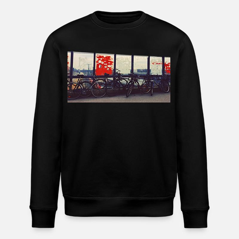 Fahrradkolonne am Bahnzaun - Stanley/Stella Unisex Bio-Sweatshirt ROLLER - Schwarz