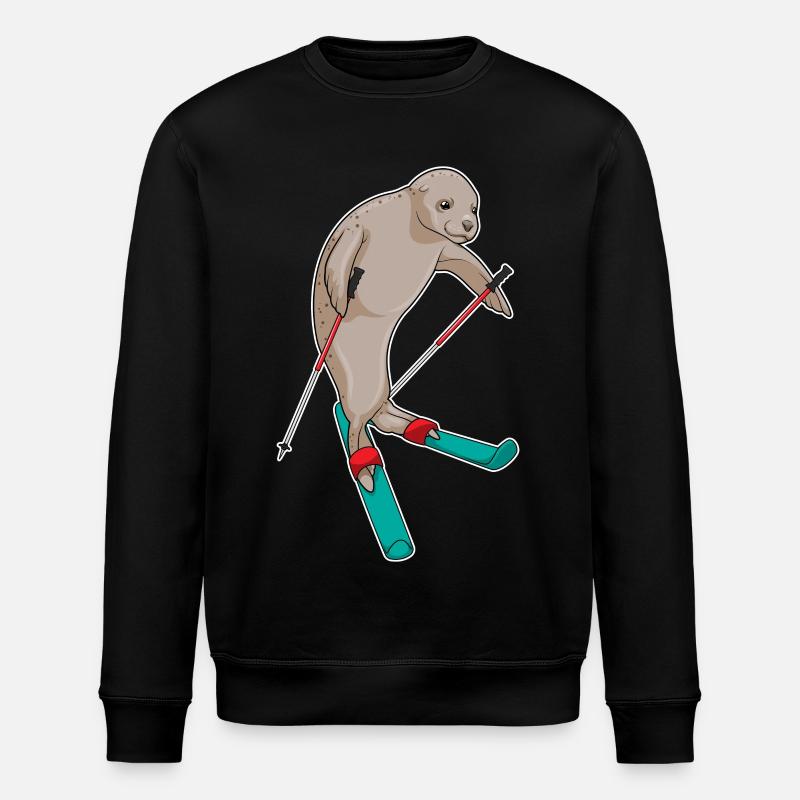 Seehund Skispringer Ski - Stanley/Stella Unisex Bio-Sweatshirt ROLLER - Schwarz