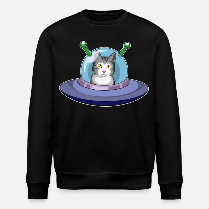 Cat Spaceship Space - Stanley/Stella ROLLER Unisex Organic Sweatshirt - black