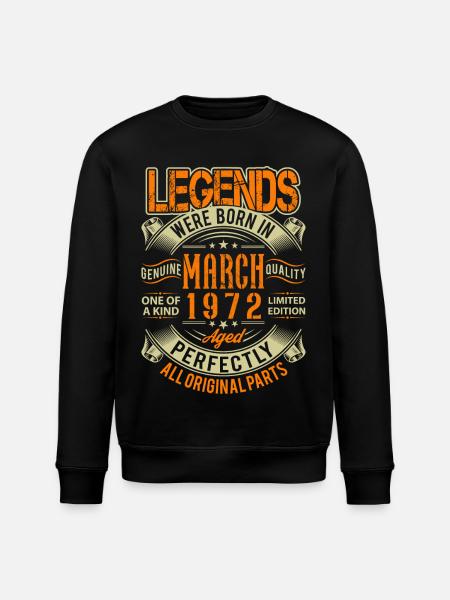 1972 March Birthday Legend - Stanley/Stella ROLLER Unisex Organic Sweatshirt - black