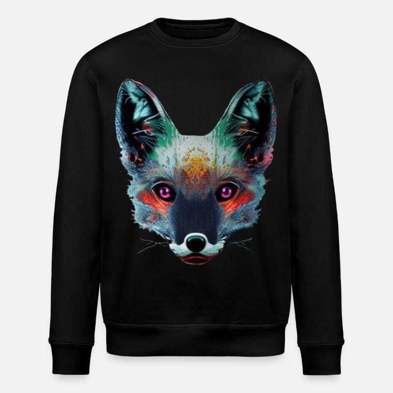 Neon Fox Head Art - Stanley/Stella ROLLER Unisex Organic Sweatshirt - black