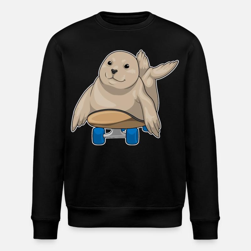 Seehund Skater Skateboard - Stanley/Stella Unisex Bio-Sweatshirt ROLLER - Schwarz