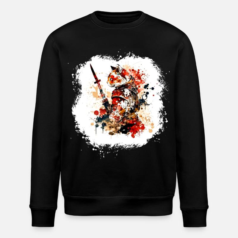 Samurai Katze Rot Schwarz - Stanley/Stella Unisex Bio-Sweatshirt ROLLER - Schwarz