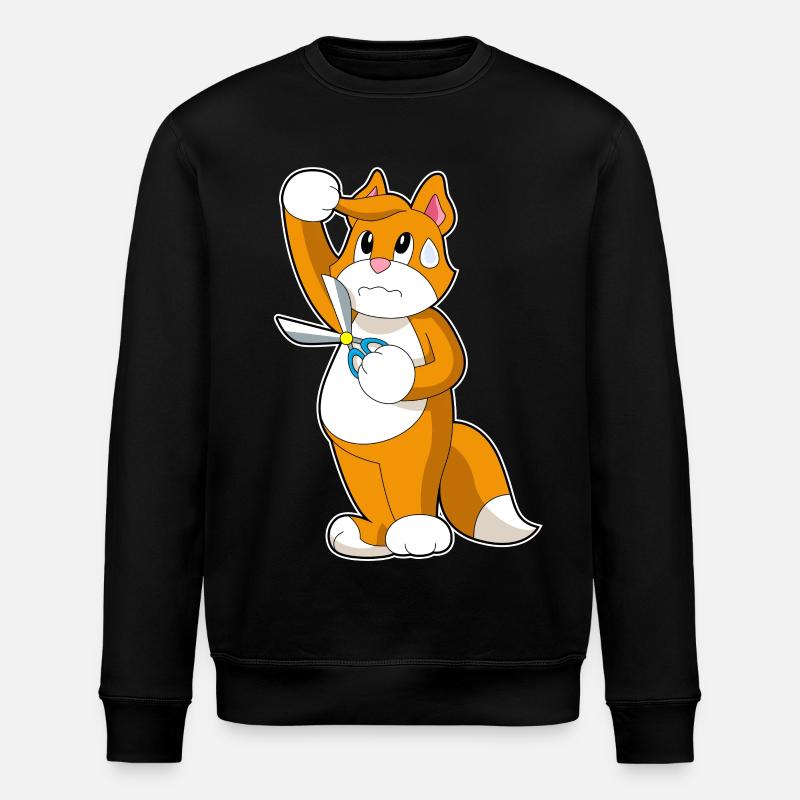 Katze Friseur Schere - Stanley/Stella Unisex Bio-Sweatshirt ROLLER - Schwarz