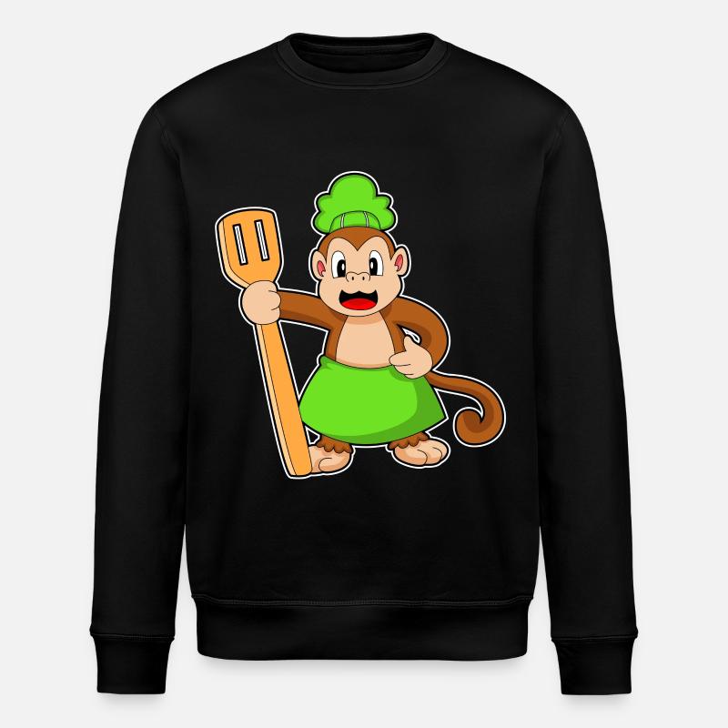 Monkey Cook Spatula Cooking - Stanley/Stella ROLLER Unisex Organic Sweatshirt - black