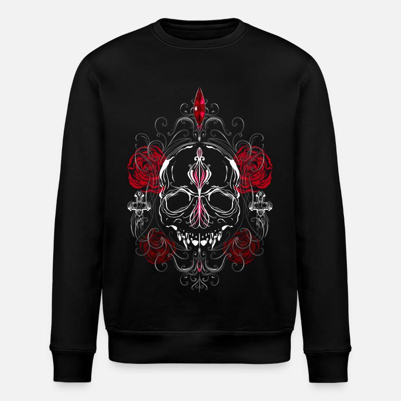 Skull with Red Roses Gothic Aesthetics - Stanley/Stella ROLLER Unisex Organic Sweatshirt - black
