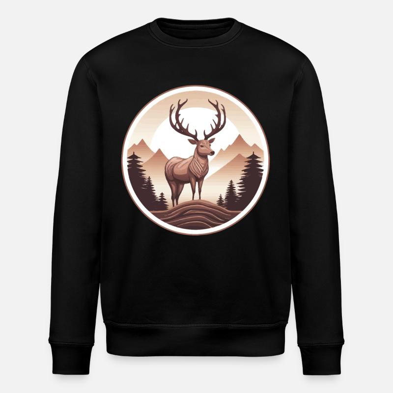 Hirsch Wald und Berge - Stanley/Stella Unisex Bio-Sweatshirt ROLLER - Schwarz