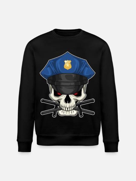 Skull Policeman Baton Police - Stanley/Stella ROLLER Unisex Organic Sweatshirt - black