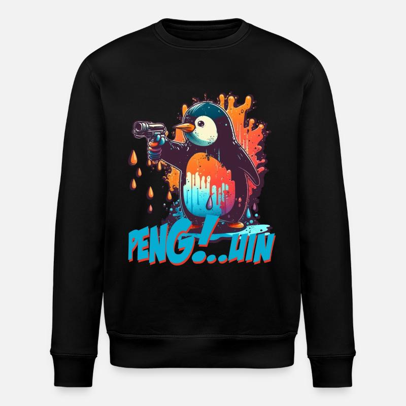 Pen.. guin penguin with pistol - Stanley/Stella ROLLER Unisex Organic Sweatshirt - black