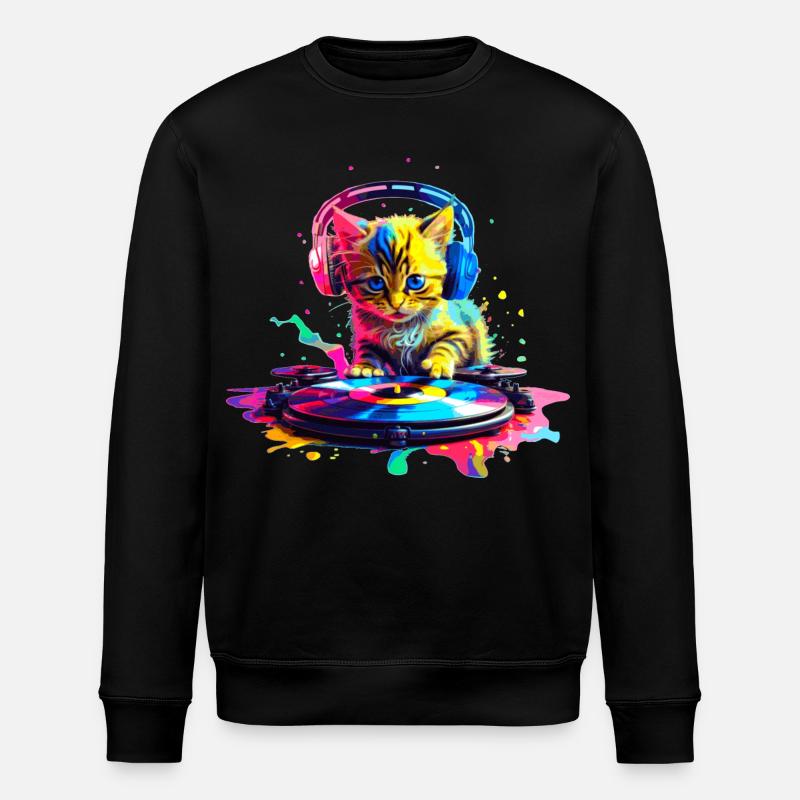 Kätzchen DJ - Regenbogen - Stanley/Stella Unisex Bio-Sweatshirt ROLLER - Schwarz