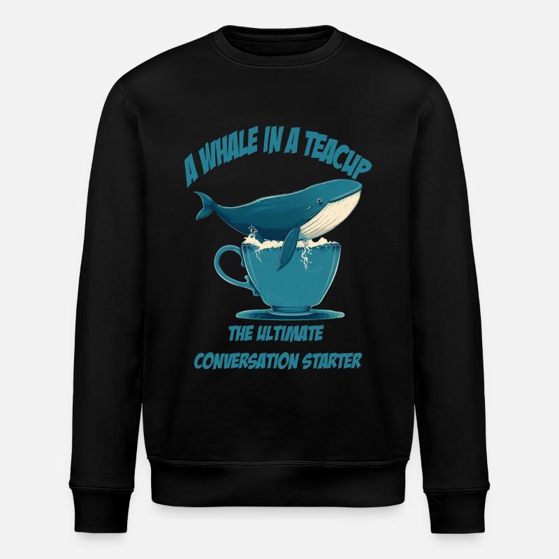 Whale in teacup conversation starter - Stanley/Stella ROLLER Unisex Organic Sweatshirt - black