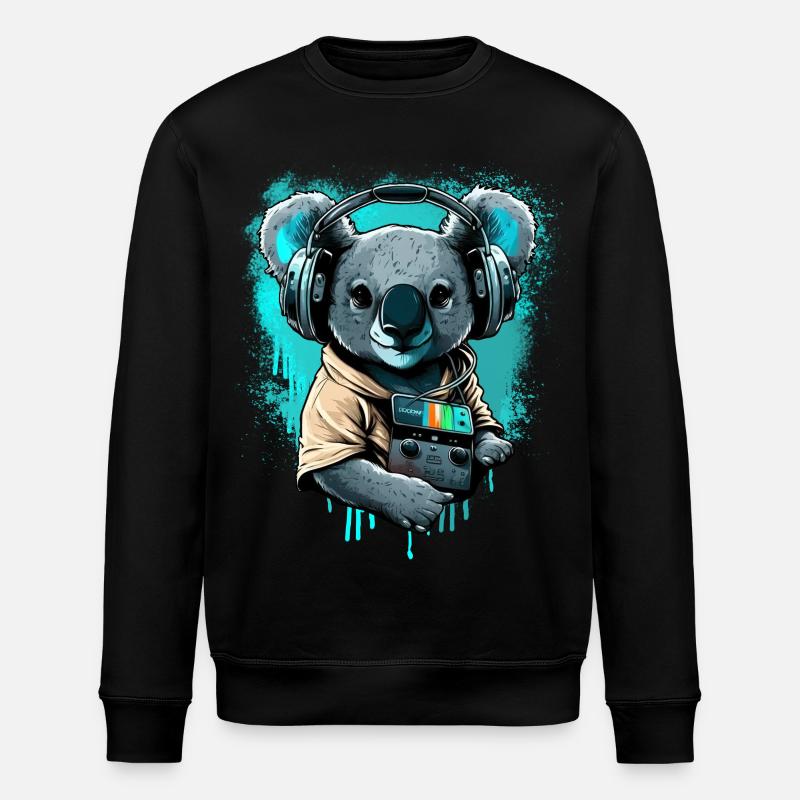 koala mit Kopfhörern und Walkman - Stanley/Stella Unisex Bio-Sweatshirt ROLLER - Schwarz