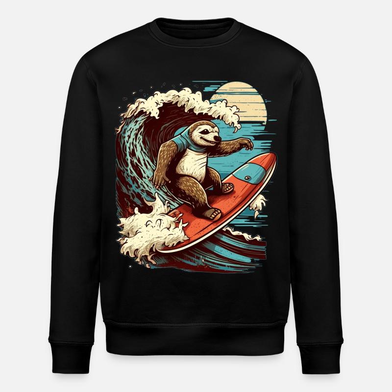 Cool sloth surfing in the moonlight - Stanley/Stella ROLLER Unisex Organic Sweatshirt - black