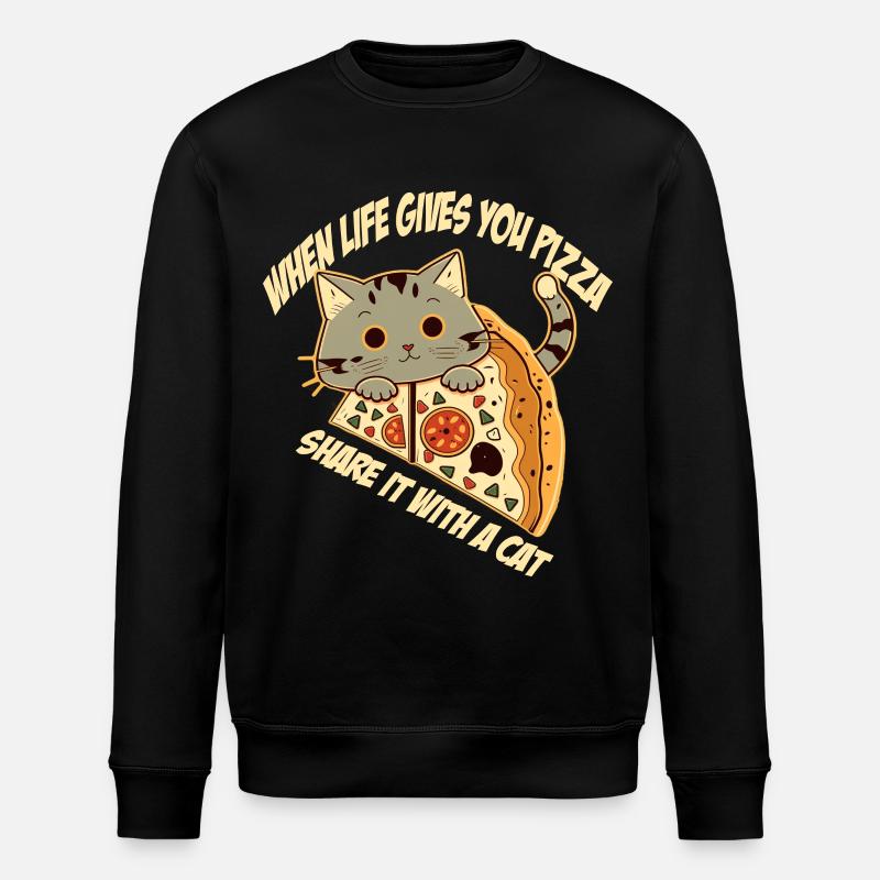 Pizza mit Katze und Schriftzug - Stanley/Stella Unisex Bio-Sweatshirt ROLLER - Schwarz