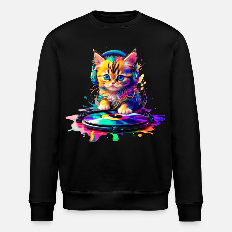 Kätzchen DJ - Regenbogen 2 - Stanley/Stella Unisex Bio-Sweatshirt ROLLER - Schwarz