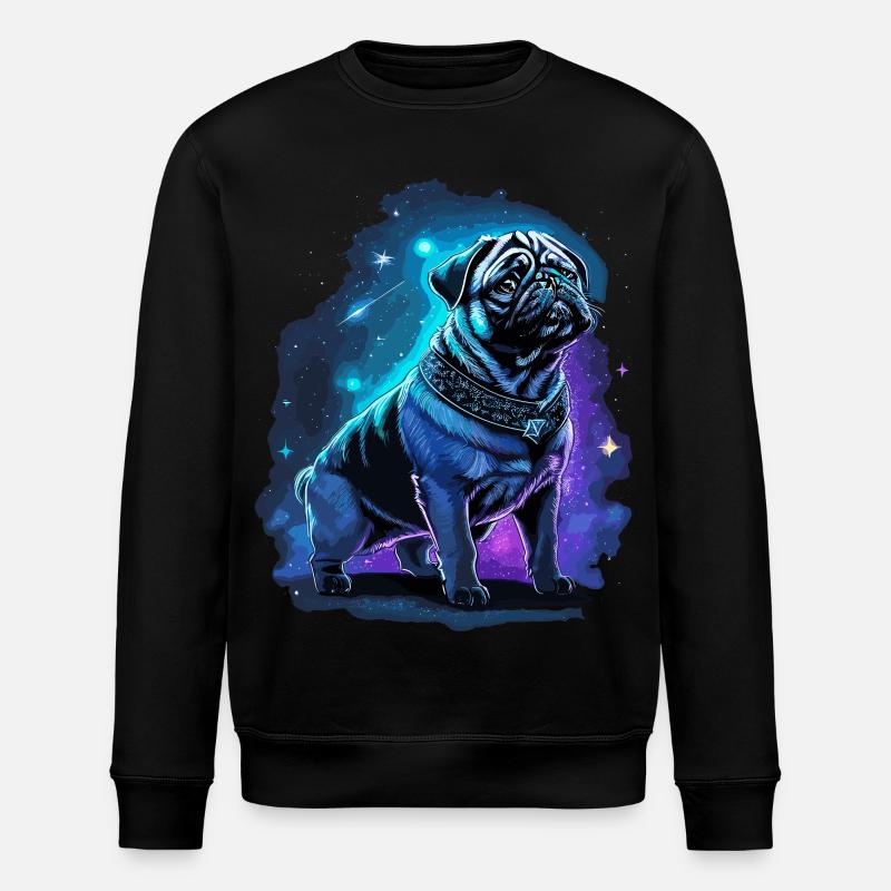 Neon Pug Dog Midnight Magic - Stanley/Stella ROLLER Unisex Organic Sweatshirt - black