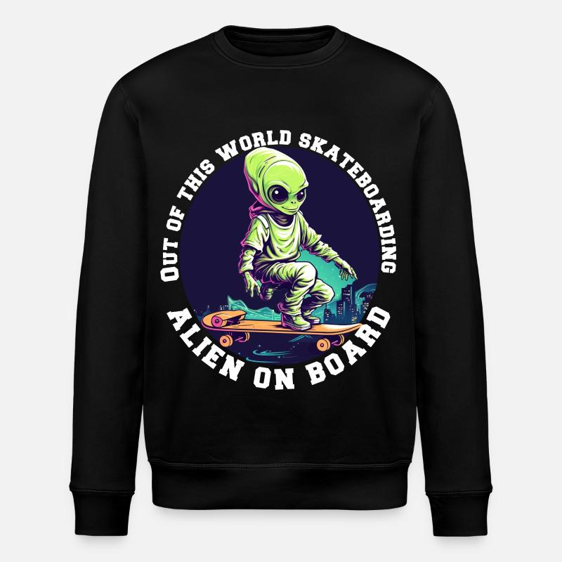 Alien auf Skateboard mit Schriftzug - Stanley/Stella Unisex Bio-Sweatshirt ROLLER - Schwarz