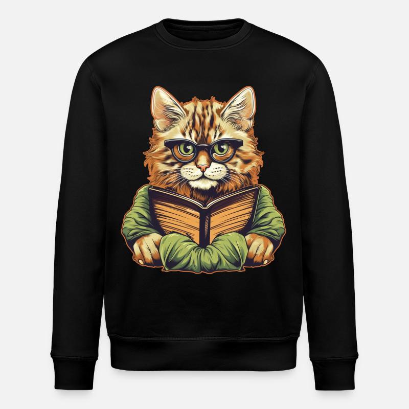 Katze mit Buch - Stanley/Stella Unisex Bio-Sweatshirt ROLLER - Schwarz