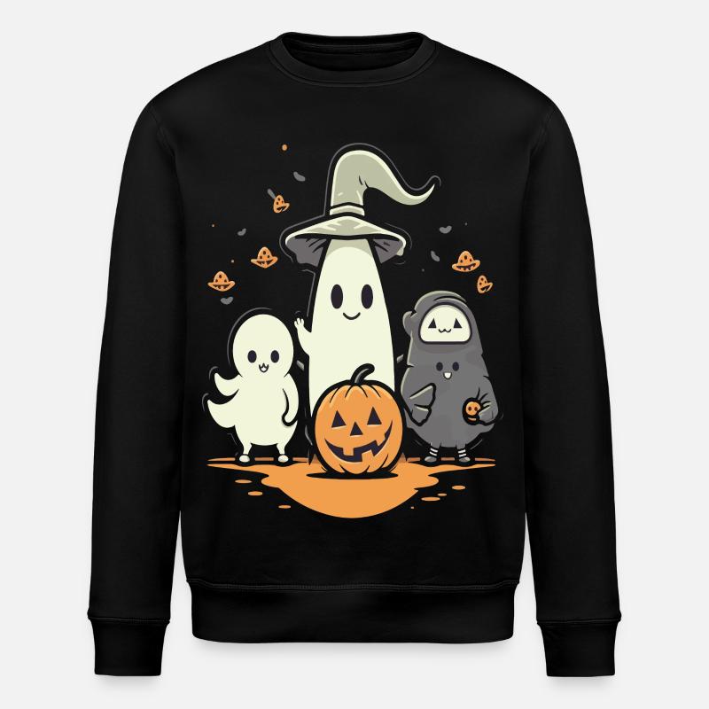 Cuddly Halloween Ghosts with Pumpkin - Stanley/Stella ROLLER Unisex Organic Sweatshirt - black