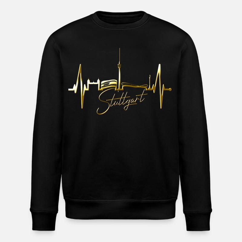Stuttgart Skyline Herzschlag Herz Stuttgarter Fan - Stanley/Stella Unisex Bio-Sweatshirt ROLLER - Schwarz