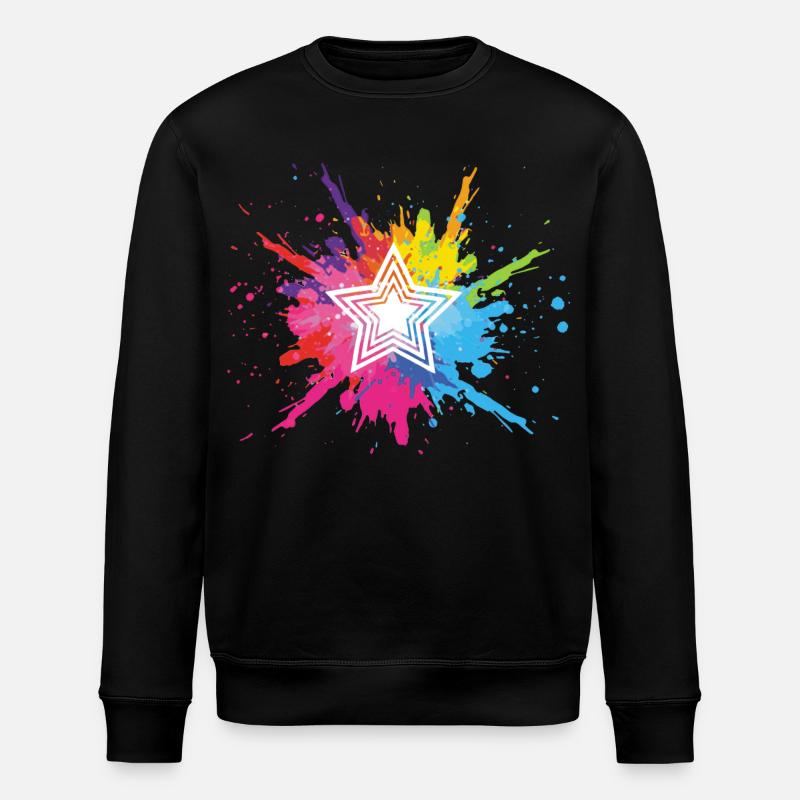 Weißer Stern und mehrfarbige Explosion - Stanley/Stella Unisex Bio-Sweatshirt ROLLER - Schwarz