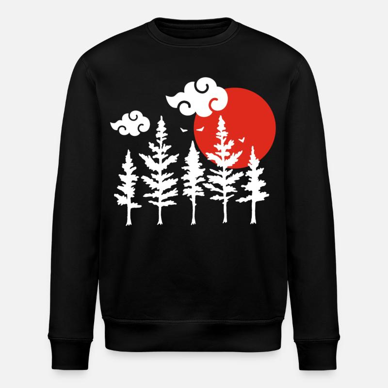 Weiße Bäume und rote Sonne - Stanley/Stella Unisex Bio-Sweatshirt ROLLER - Schwarz