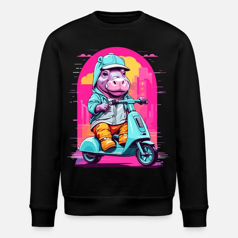 Nilpferd auf Roller - Stanley/Stella Unisex Bio-Sweatshirt ROLLER - Schwarz