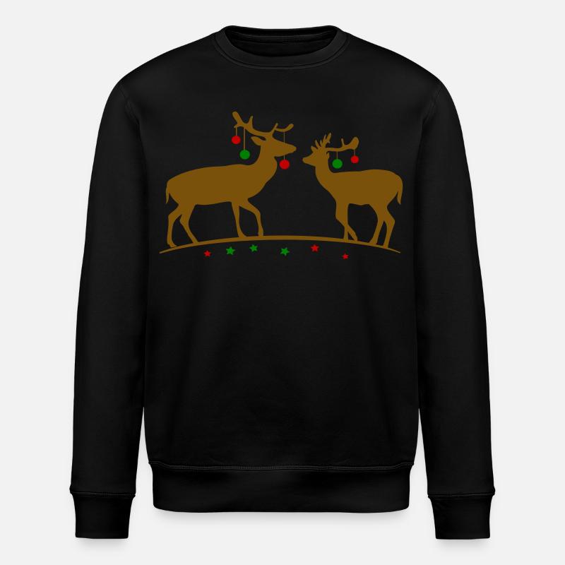 Hirsche mit Weihnachtskugeln - Stanley/Stella Unisex Bio-Sweatshirt ROLLER - Schwarz