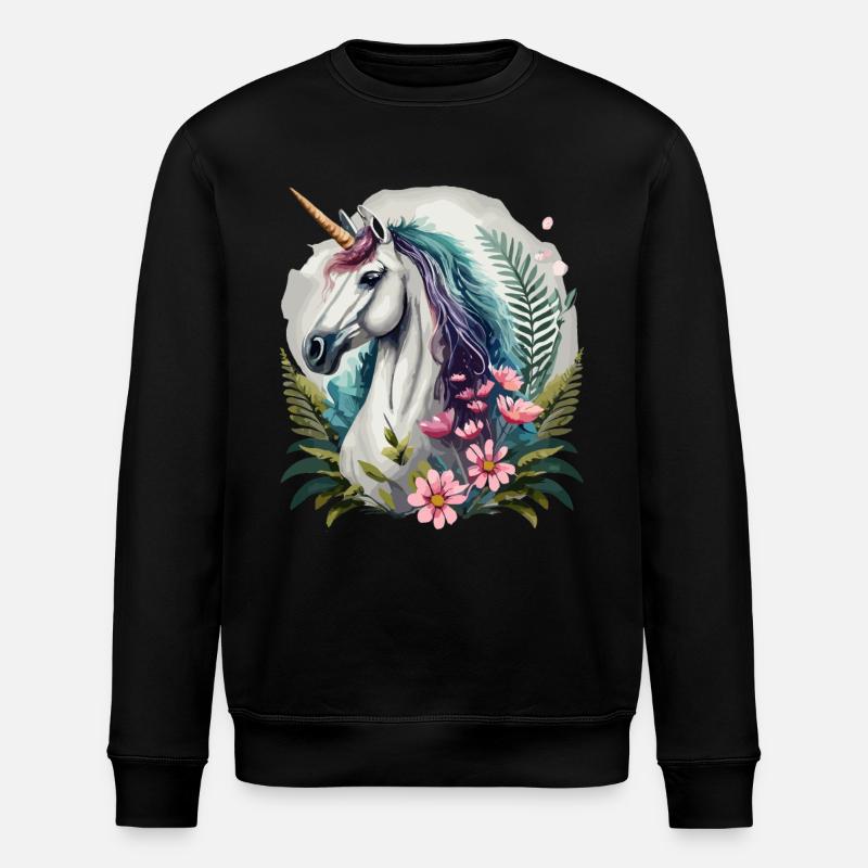 Wunderschönes Einhorn mit Blumen - Stanley/Stella Unisex Bio-Sweatshirt ROLLER - Schwarz