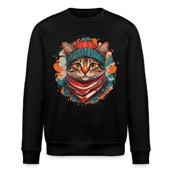 Un chat mignon portant une écharpe épaisse et un chapeau - Sweat bio ROLLER Stanley/Stella Unisexe - noir - Devant - Nik (191cm)