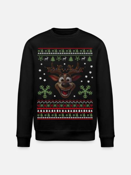 Happy reindeer with lights - Stanley/Stella ROLLER Unisex Organic Sweatshirt - black