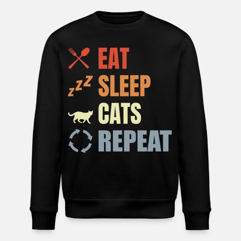 Eat Sleep Cats Repeat - Stanley/Stella ROLLER Unisex Organic Sweatshirt - black