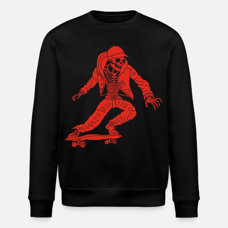 Red Skeleton on Skateboard - Stanley/Stella ROLLER Unisex Organic Sweatshirt - black