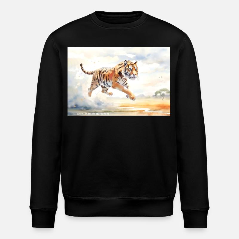 Tiger in Aktion - Stanley/Stella Unisex Bio-Sweatshirt ROLLER - Schwarz