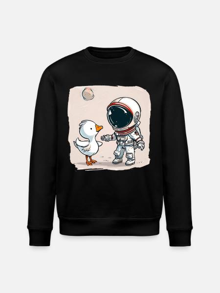 Cute Astronaut and Goose Cartoon Design | Space - Stanley/Stella ROLLER Unisex Organic Sweatshirt - black