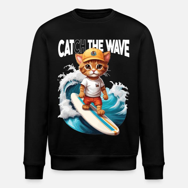 Chat Surfeur Attrape la Vague - Sweat bio ROLLER Stanley/Stella Unisexe - noir