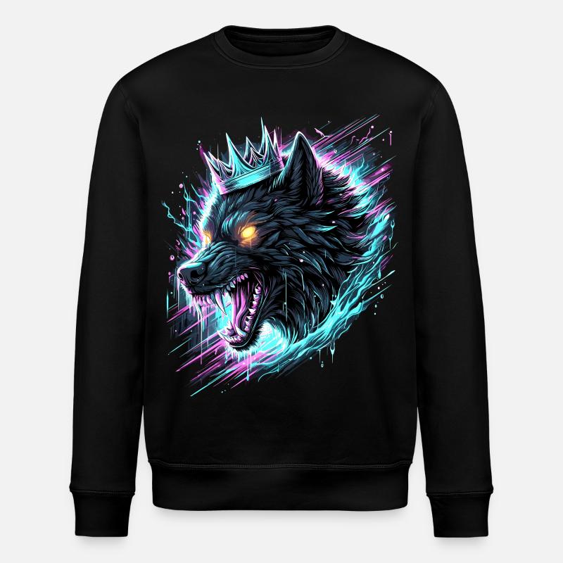 Royal Wolf Synthwave - Stanley/Stella ROLLER Unisex Organic Sweatshirt - black