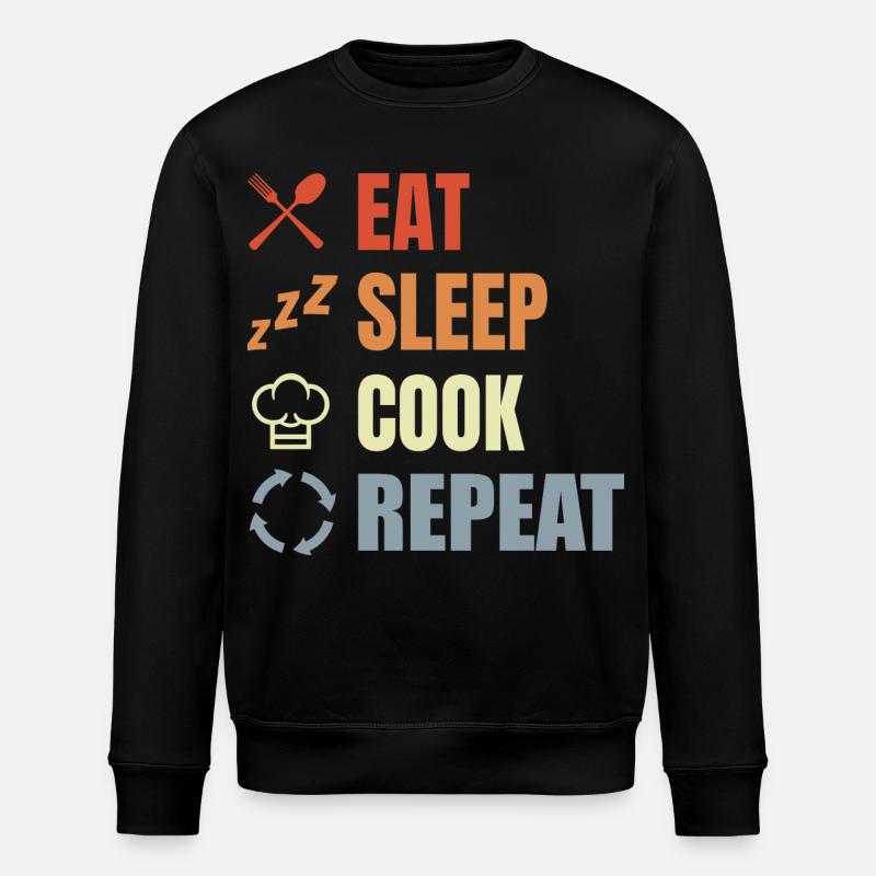 Eating, sleeping, cooking, repeating - Stanley/Stella ROLLER Unisex Organic Sweatshirt - black