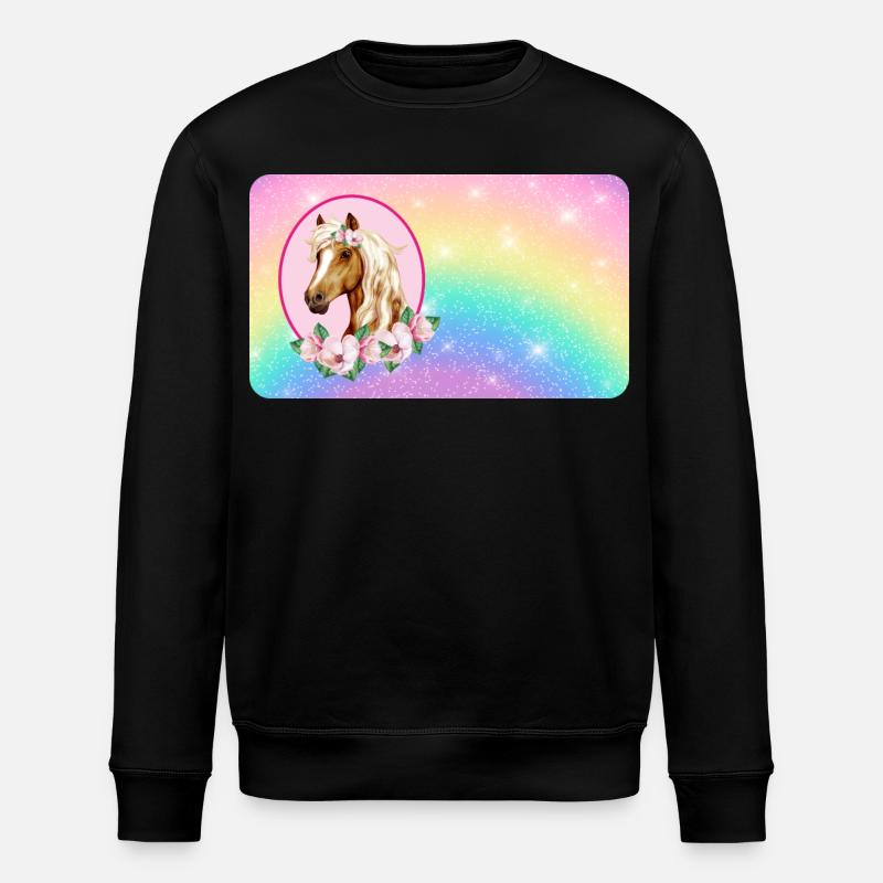Pferd mit Blumen und Glitter Regenbogen - Stanley/Stella Unisex Bio-Sweatshirt ROLLER - Schwarz